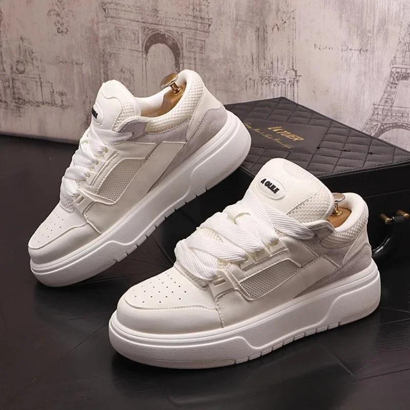 Chunky Sneakers Men 2025New Spring Fashion Casual Shoes Couple Round Head Lace Up Board Shoes Street Running