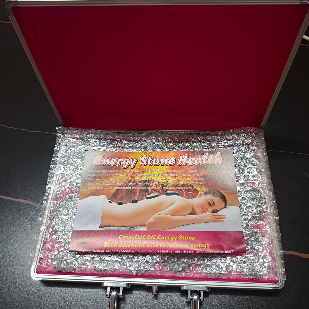 Volcanic Hot Stone Massage Set: 16-Piece Aluminum Energy Stones with Essential Oils.