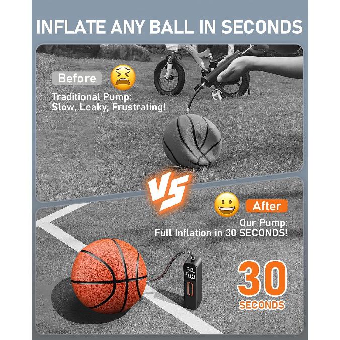 

Electric Ball Pump, Sports Air Pump with Digital LCD Display, 2 Needle and Storage Bag, Automatic Small Ball Pump for Basketball Soccer Football and