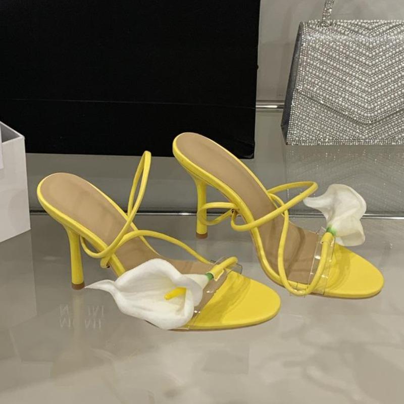 

Модные Сексуальные ПВХ Прозрачные Цветочные Узкие Ремешки Женские Сандалии Уличный Стиль Открытый Носок Тонкий Высокий Каблук Вечеринка Выпускной Обувь Zapatos De Mujer 40 жёлтый