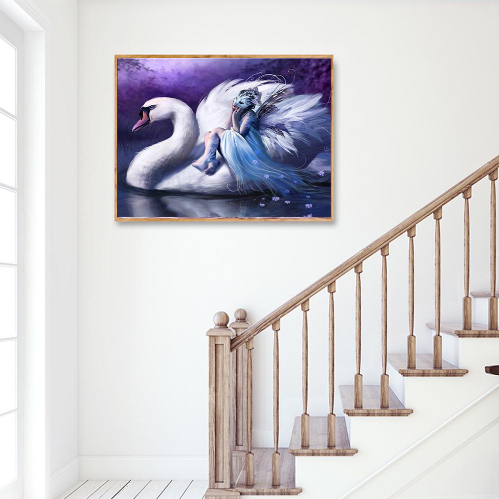 5D DIY Diamantmalerei Cartoon Schwan Mädchen Bilder von Strasssteinen Vollquadrat Diamantstickerei