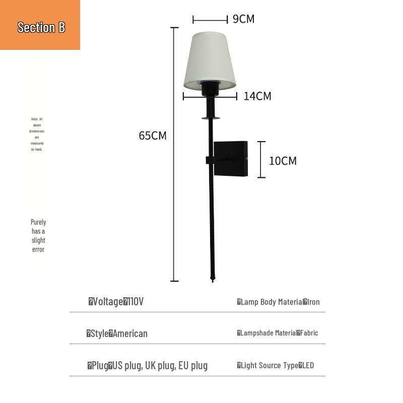 

Retro Industrial Style Fabric Wall Lamp - Bedroom Bedside Aisle Art Light