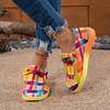 Fashion Women Flats Ethnic Rainbow Canvas Shoes Autumn New Casual Daily Flat Loafers Shoes Ladies Round Toe Multi-Color Sneakers Women