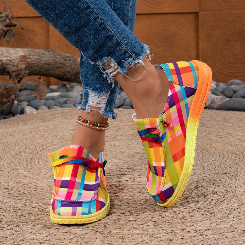 Fashion Women Flats Ethnic Rainbow Canvas Shoes Autumn New Casual Daily Flat Loafers Shoes Ladies Round Toe Multi-Color Sneakers Women