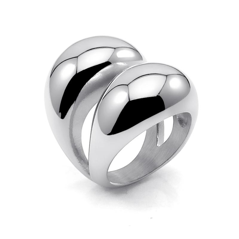 

Stainless Steel Rings for Women Two Domed Lines Fat Shiny Gold Color Trendy Finger Ring Party Gift Irregular Exaggerated Jewelry 6