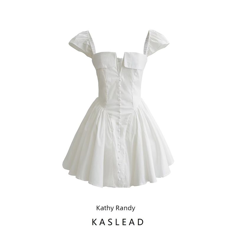 Kaslead New Arrival Women's Clothing Fashion Style Fashion Minimalist Fresh White Tight-Fitting Cinched Mini Dress