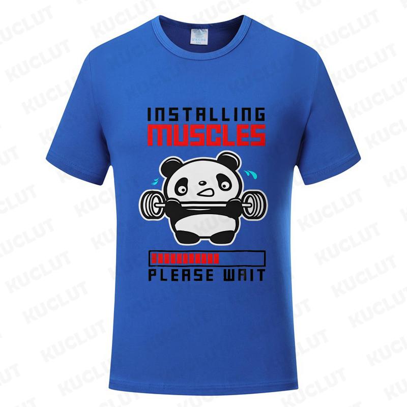 Funny Panda Gym Print T-Shirt Summer Tees for Men Women O-neck Casual Short Sleeve Weightlifting Installing Muscles Fashion Tops