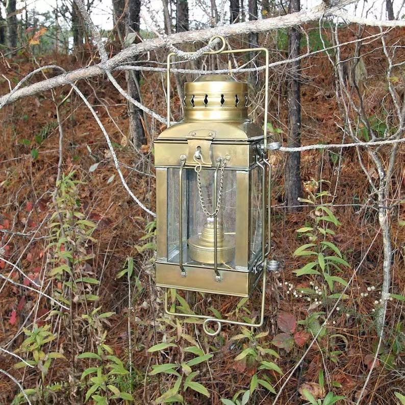 Maritime Brass Oil Lantern: 10" Hanging Nautical Cargo Lamp