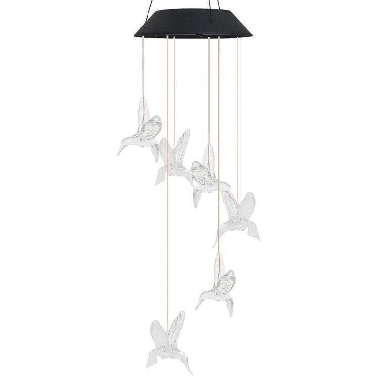 Solar Hummingbird Wind Chimes with Colorful LED Light Display for Home Party Yard Garden Christmas Decoration Ornament