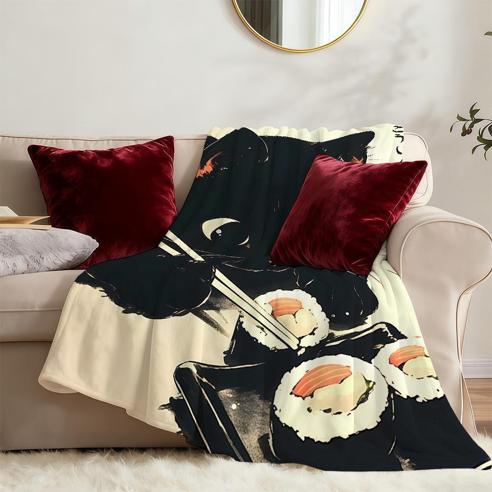 Black Cat Sushi Blanket Soft Warm Furry Throw Super Kids Toys Bed Sofa Car Cradle