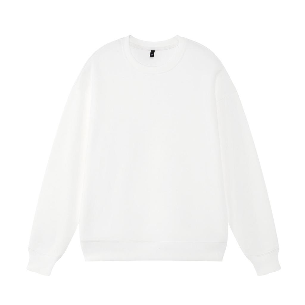 Trendy Heavyweight Drop Shoulder Cotton Pullover Women's Loose Long Sleeve Solid Sweatshirt