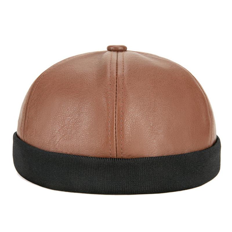 Berretto da uomo in pelle, berretto da marinaio senza tesa, berretto hip hop con risvolto, caldo berretto beanie