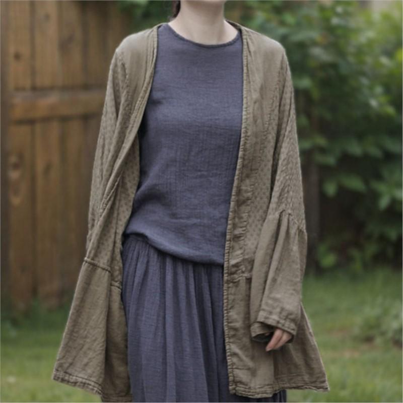 Johnature Damskie Koszule Vintage Patchwork Wiosna Damskie Luźne Płaszcze w Stylu Chińskim