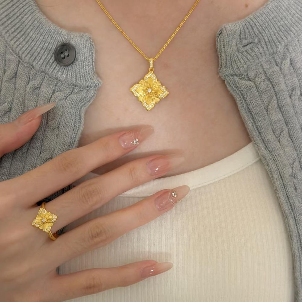 Luxury Women Jewelry Set Italian Bucher Brushed Clover Necklace Diamond Star Earrings Flower Ring