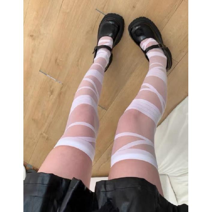 

Striped cross-bandage over-the-knee stockings, subculture Japanese style, black silk, pure desire, white jk Long socks wholesale Average Size белый