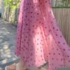 High-Waist Midi Skirt for Women - Summer Floral Heart Print Soft Aesthetic Long Skirt