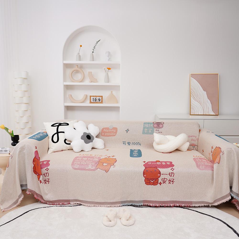 

Милый универсальный чехол для дивана с рисунком «все включено», полотенце для четырех сезонов, универсальная комбинация синели с кисточками, чехол для дивана, тканевый чехол 180*130