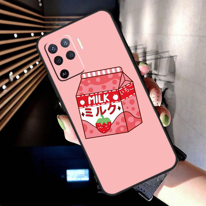 Cute Strawberry Milk Box Case For Oppo A78 A98 A18 A38 A58 A60 A80 A40 A77 A57 A17 A74 A54 A94 A96 A76 A16 A15 A5 Pro