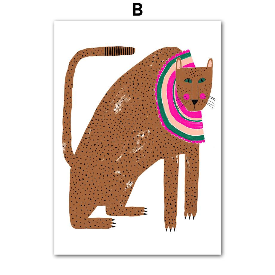 Leopard Bear Fox Rabbit Swan Nursery Nordic Poster Print Abstract  Animal Wall Art Canvas Painting Pictures Baby Kids Room Decor