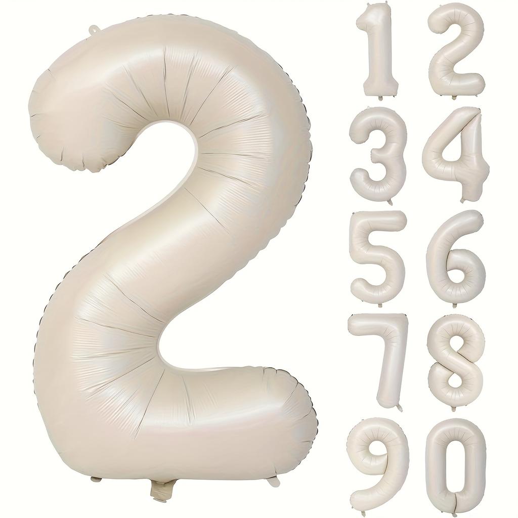 Ivory White Number 0-9 Aluminum Foil Balloon, Birthday Decoration, Anniversary Decoration, New Year Decoration, Graduation Party Decoration Supplies