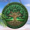 1pc Green Tree of Life Ornament Wooden 2D Flat Hanging, Xmas Decorations, Round-shaped Hanging Wall or Door Decor, Holiday Party Decor, Home Garden