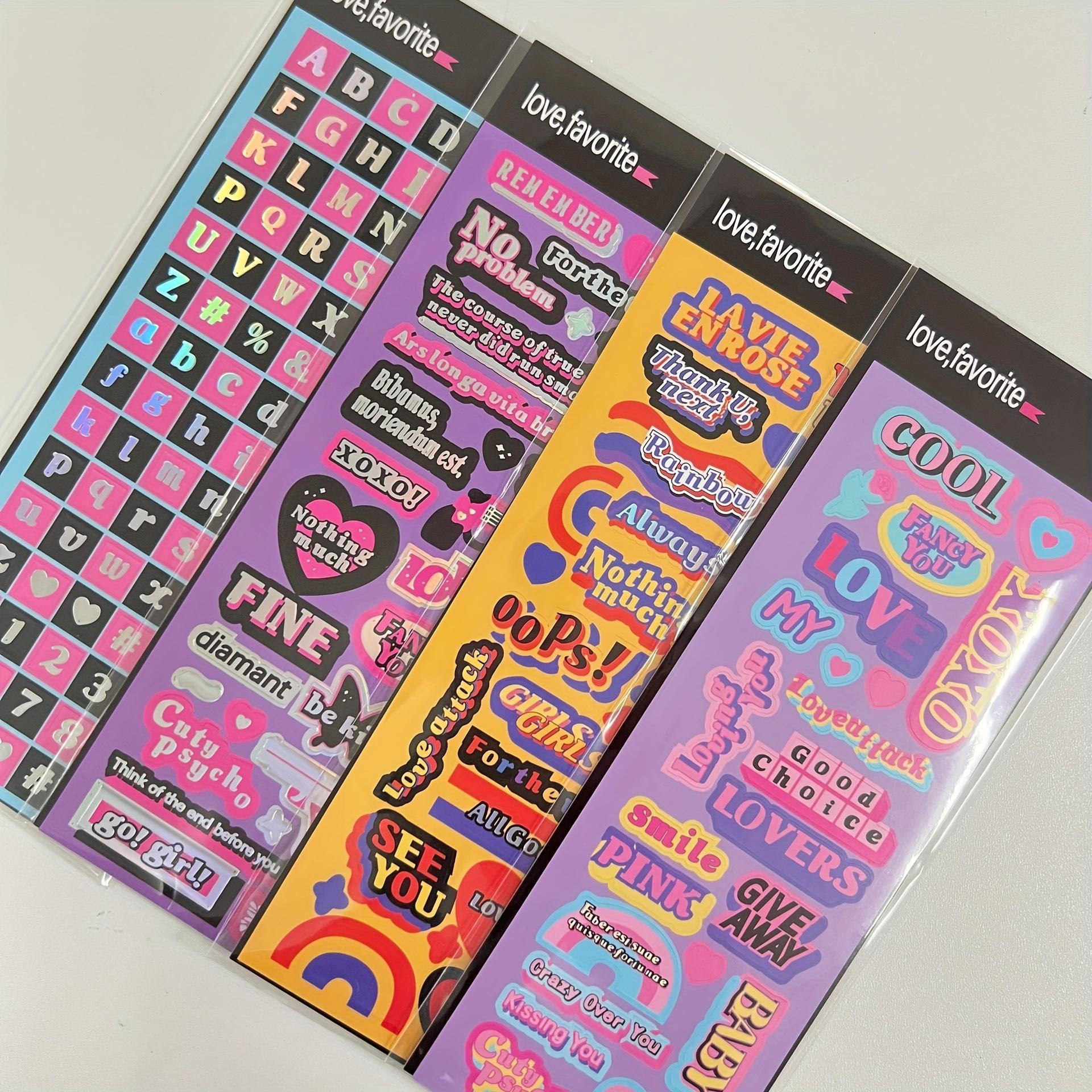 

4Pcs Colorful Hot Silver Text Material Sticker, Retro English Alphabet Decorative Sticker, Goo Card Hand Account DIY Sticker 4pcs