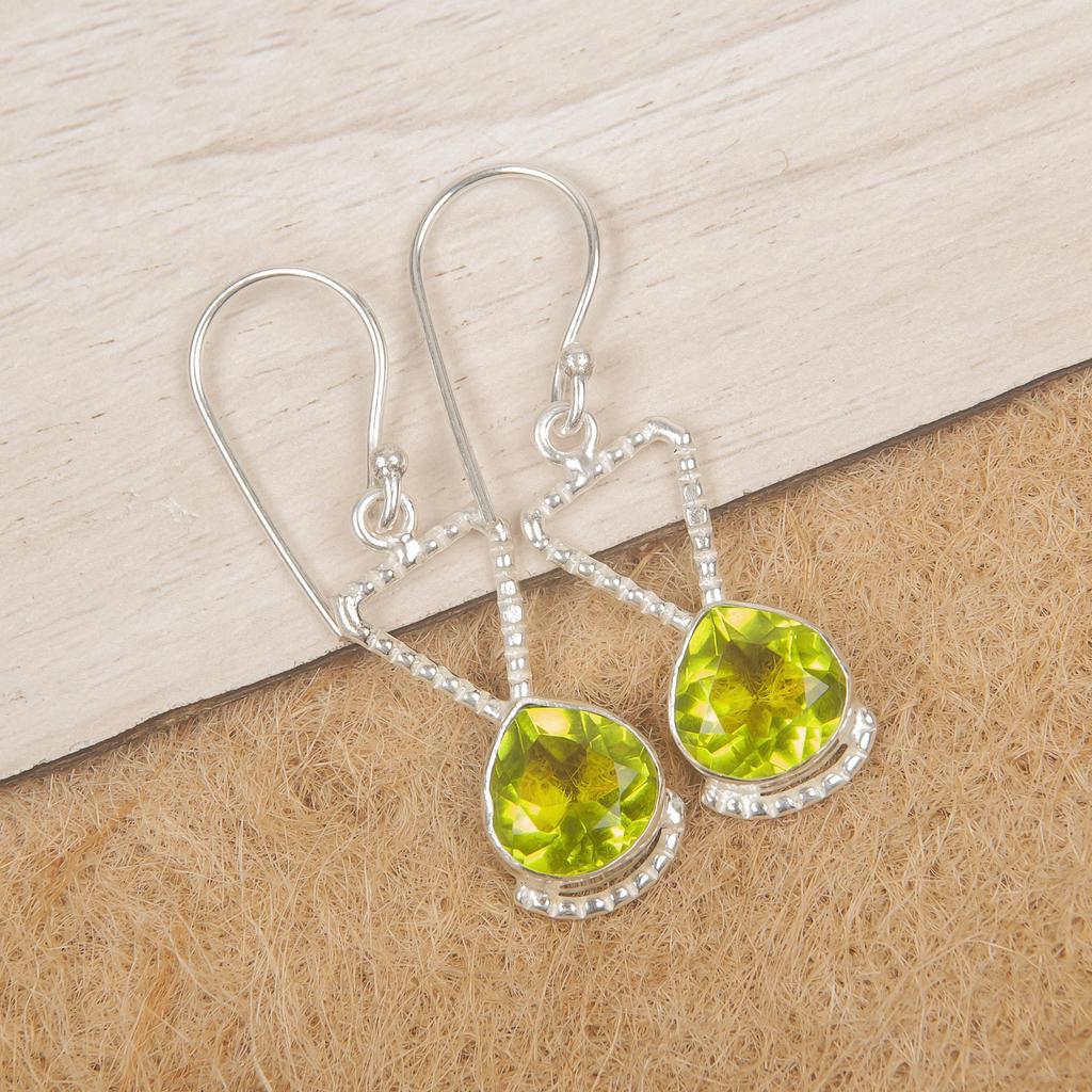 Peridot Edelstein 925 Sterling Silber Handgefertigte Statement Ohrringe 1,62" Geschenk für Mama EE-93-9