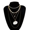 Woman Simple Alloy Multi-layer Scallop Pearl  Pendant Necklace