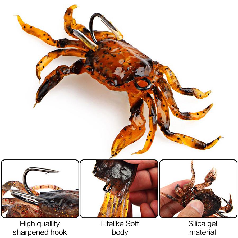 3pcs 10cm Crab Lures w/Hooks - 3D Simulation ABS Soft Bait | Saltwater Winter Fishing | Multi-Color (Orange/Black/Red), Lure Kit