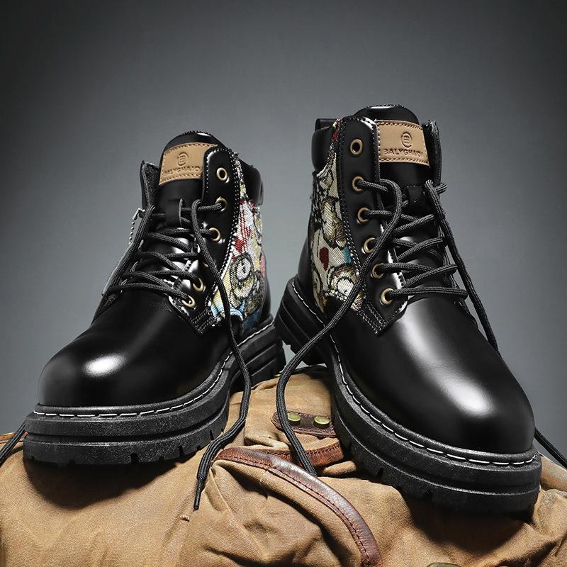 Fashion Fashion Shoes for Mens Retro Canvas Working High Top Boots Men's Ankle Boots Outdoor Street Style Platform Boots Botas Masculino
