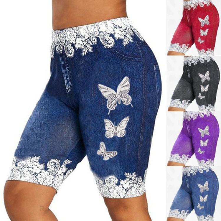 

Yoga Trousers Patchwork Butterfly Minipants Pants Fashion Sports Shorts Lace Plus Size