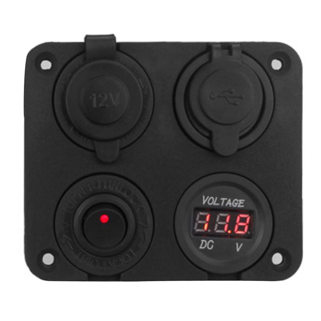 12V 4 Gang LED Toggle Switch Panel Cigarette Lighter Voltmeter Dual USB 4.2A for Car Boat Red