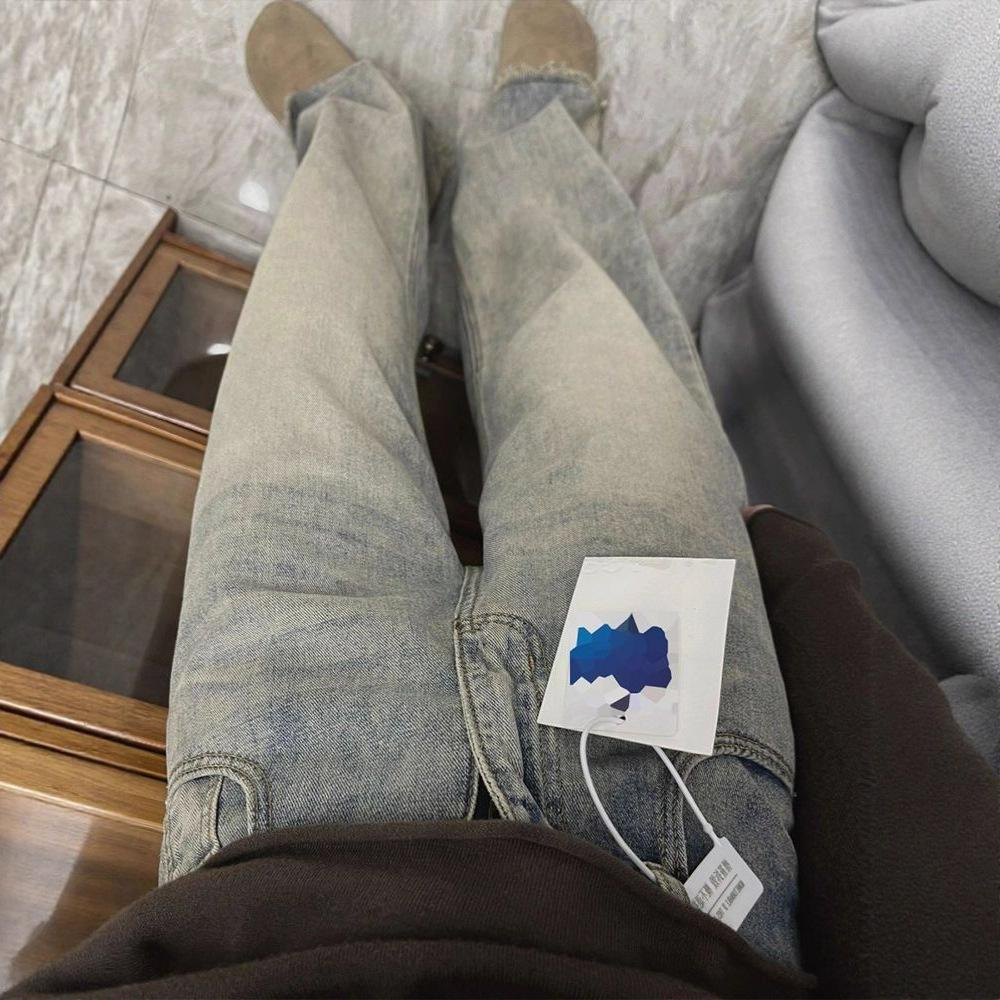 Jeans Confortáveis Mulheres Anos Cintura Alta Design Vintage Senso da Juta Soltos Skinny Retos Calças Jeans de Perna Larga para Mulheres Calças Jeans Longas
