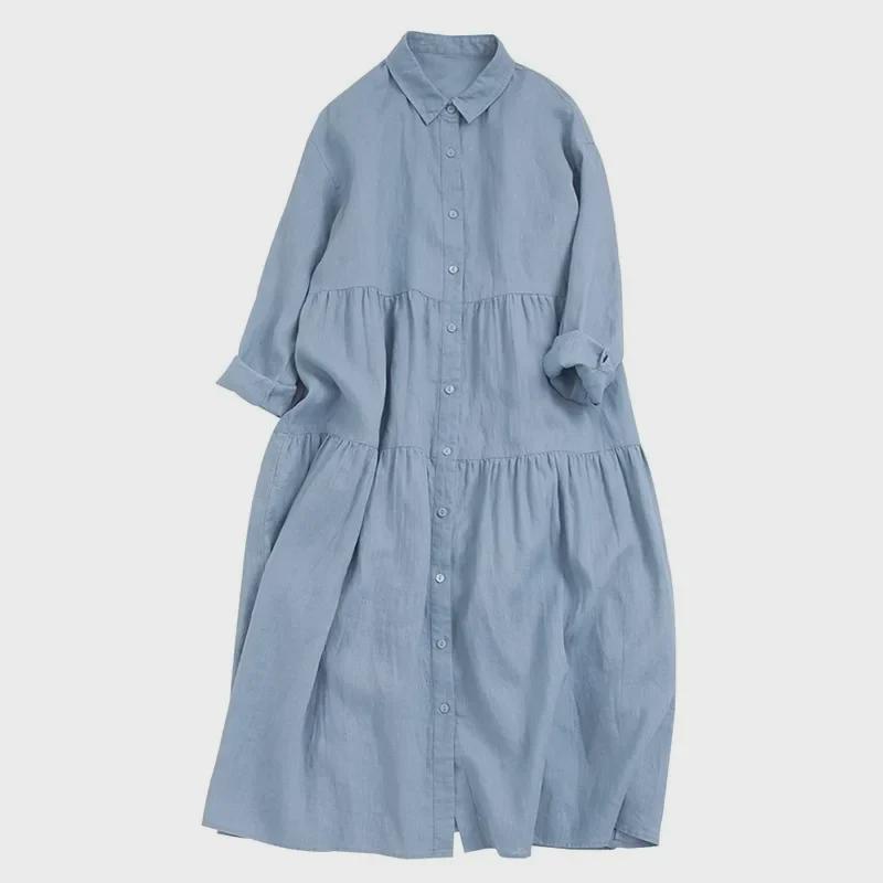 

Льняное платье «Осенний лес»: Кардиган свободного кроя с длинными рукавами, высокой талией и большой юбкой-солнце из хлопка и льна. 2XL