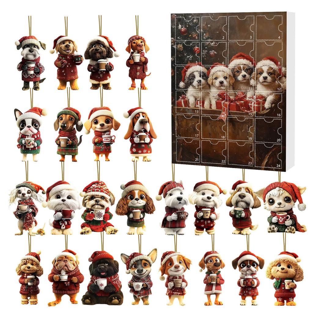 Christmas Pet Dog Advent Calendar Acrylic Hanging Ornaments For Holiday Decor And Gifts