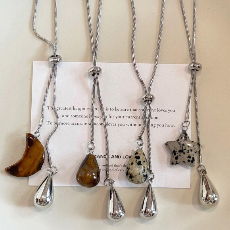 Punkte Steine Stern Mond Anhänger Halsketten für Damen Mode Lässig Wassertropfen Ausziehbar Lange Halsketten Täglicher Schmuck Geschenke