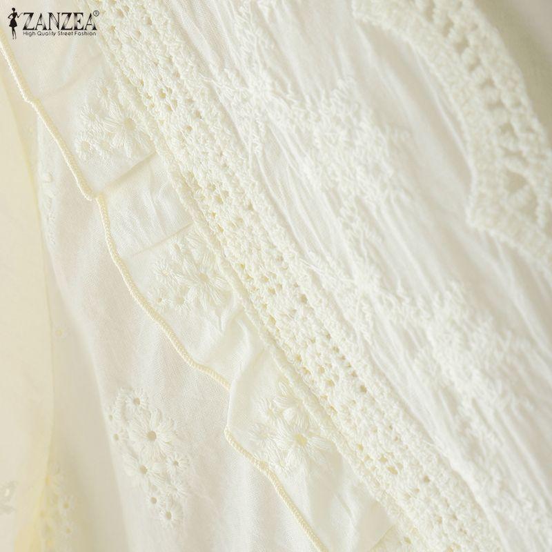 ZANZEA Women Casual V Neck Long Sleeve Crochet Patchwork Loose Blouse