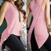 Sexy Lady Solid Color Sleeveless Round Neck Back Slit Irregular Hem Vest Tank Top