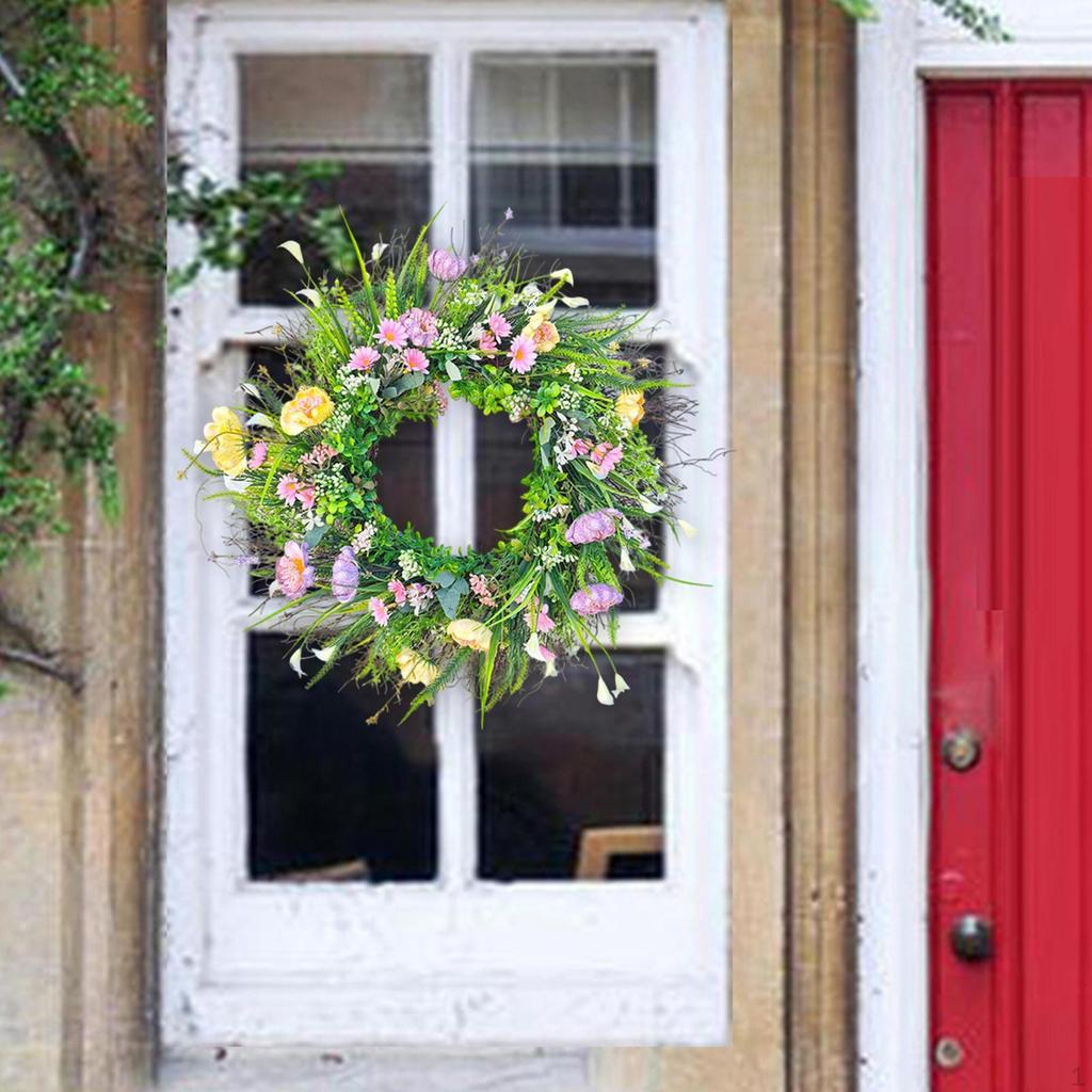 Artificial Flower Wreath Green Leaves Decorative Spring Hanging Garland for Front