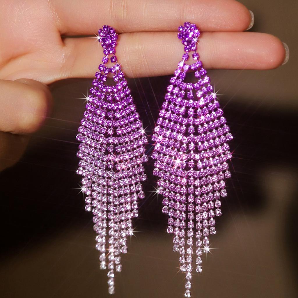 Ladies Light Luxury Rhombus Long Tassel Shines Crystal Ear Drop