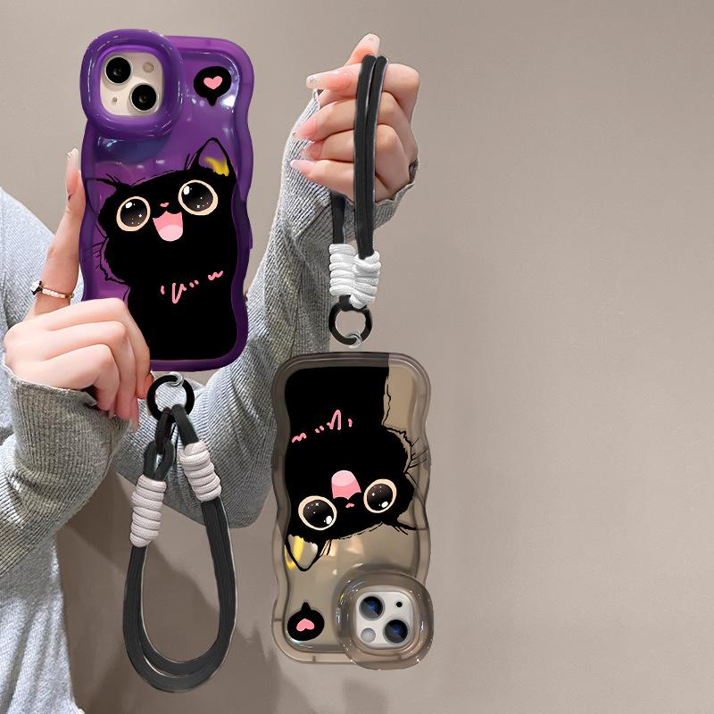 

Cute Black Cat Lanyard, Suitable for Apple 16promax Phone Case 15, Transparent Silicone 14, Dual Stand 13, Niche 12 Redmi K40/K40 Pro