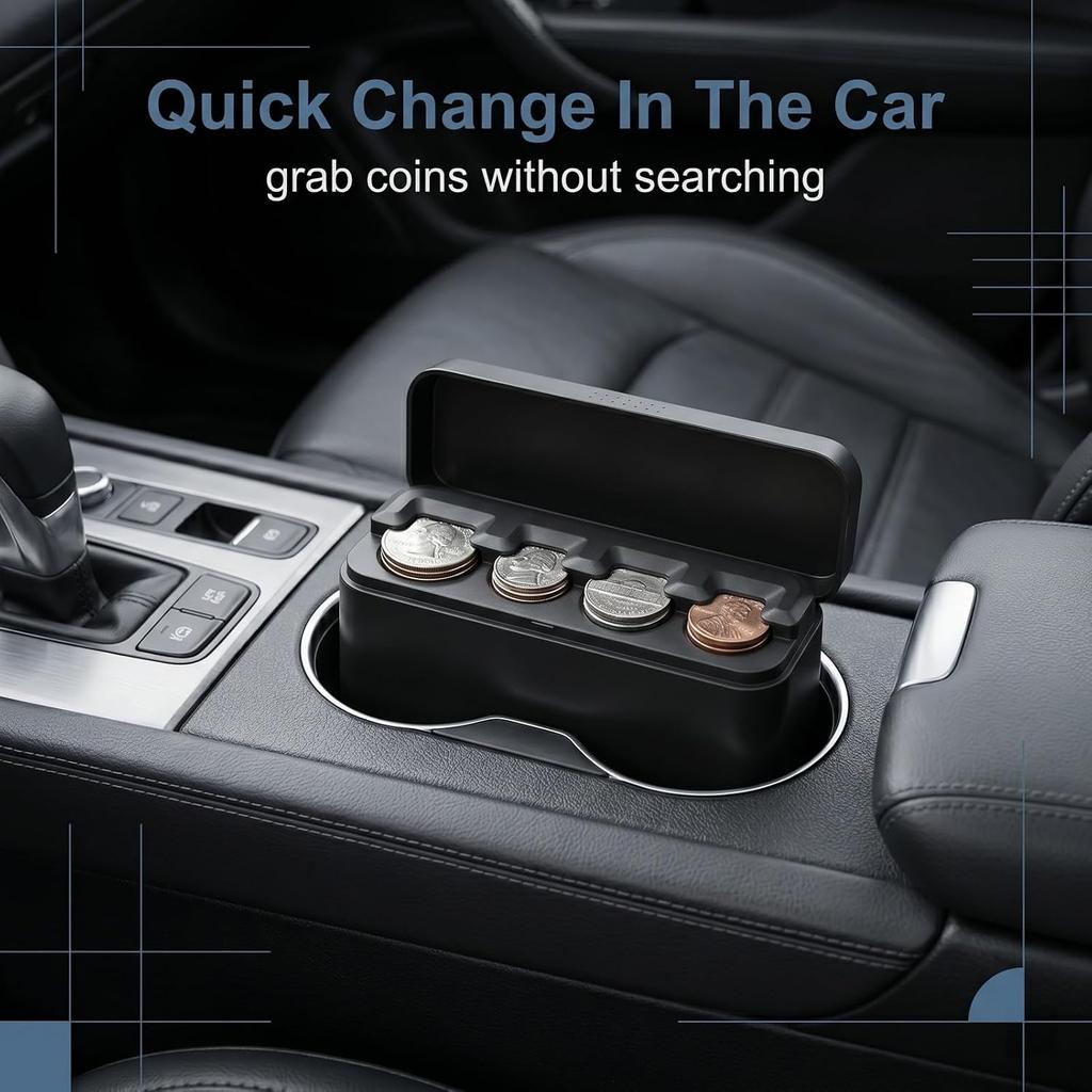 Car Coin Holder, 1-Piece Black Coin Organizer for Car & Truck Accessories, Dashboard Change Keeper
