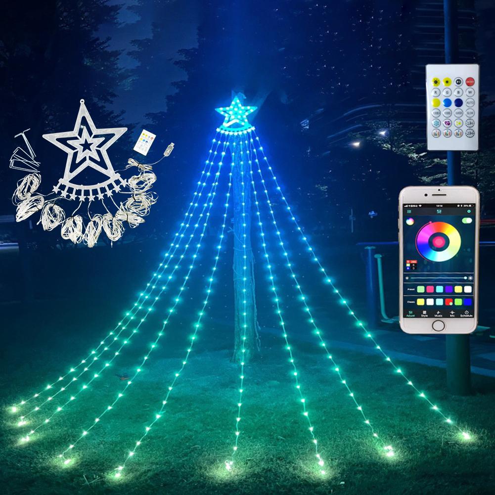 Christmas Decorations Star String Light With Remote APP Control 11FT 305LED RGB Christmas Tree Waterfall Light Timer Music Sync