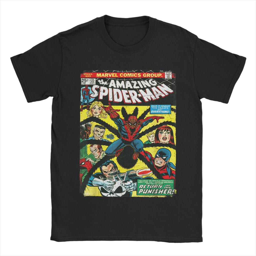 Genuine Authorized T-Shirt Amazing Spider-Man Comic Print T-Shirt Fashion Mens Cotton Top Relaxed Large Size Short Sleeve