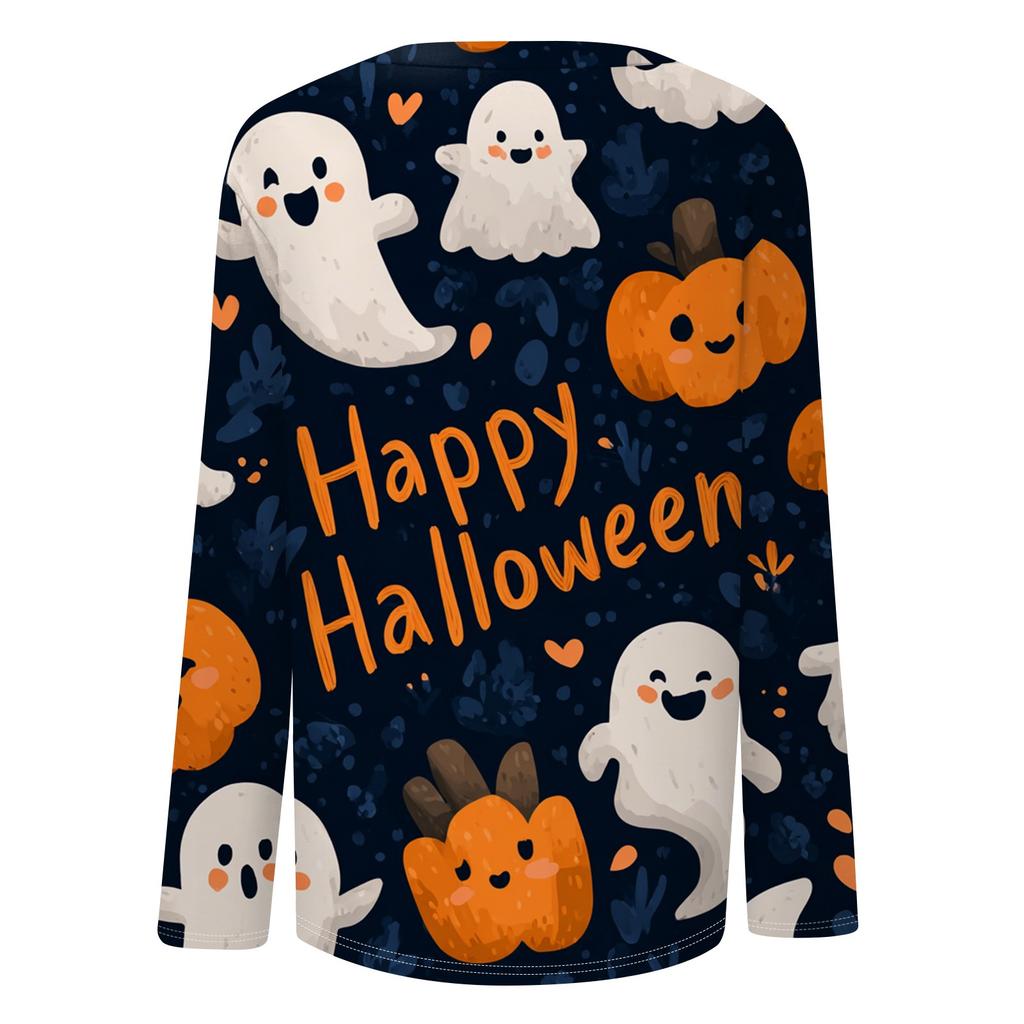 Dames Mode Casual Ronde Hals Driekwartmouw Halloween Print T-shirt Top
