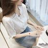 2019 Summer Embroidered Tops Cotton Fabric Blouse Embroidered Shirt Scallop Collar Short Sleeve Lace Elegant Cute Floral Pattern Thin Loose Fit