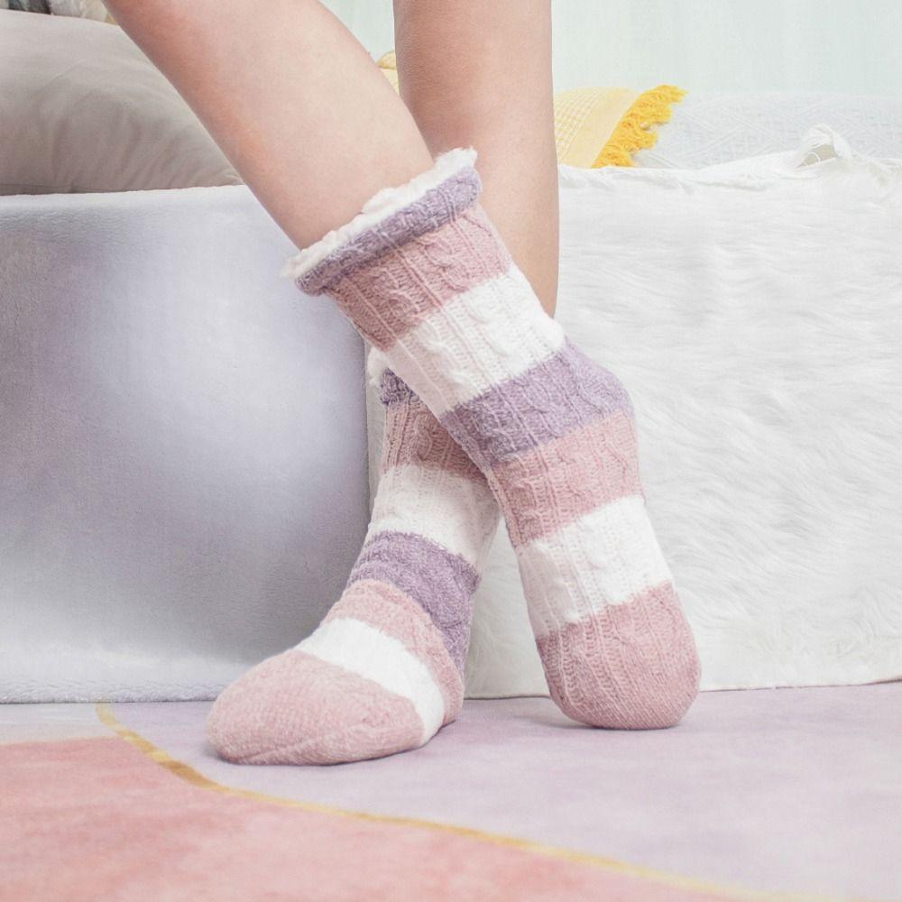 Thicken Stripe Fleece Socks Fried Dough Twist Winter Floor Socks Sleeping Socks Women  Fall Winter