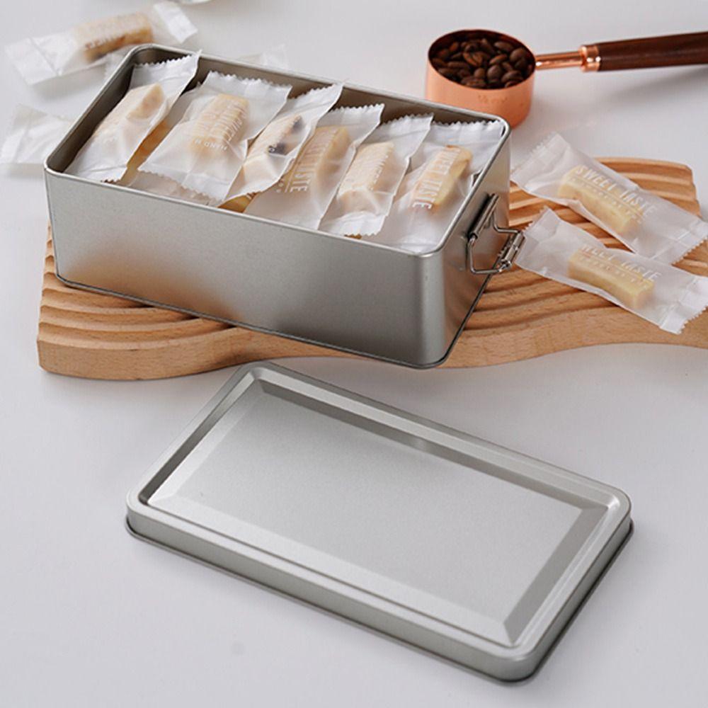 New With Lid Tinplate Box Rectangular Shape Multi Color Metal Storage Box Buckle High Quality Candy Box Kitchen Organization