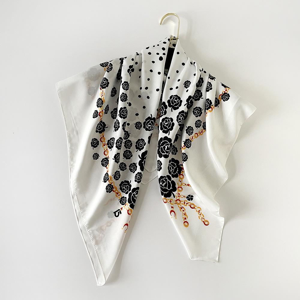 Écharpe Camélia Style Européen et Américain Écharpe Twill À la Mode Légère et Luxueuse Polyvalente, Grande Écharpe Carrée Châle Pare-soleil Foulard