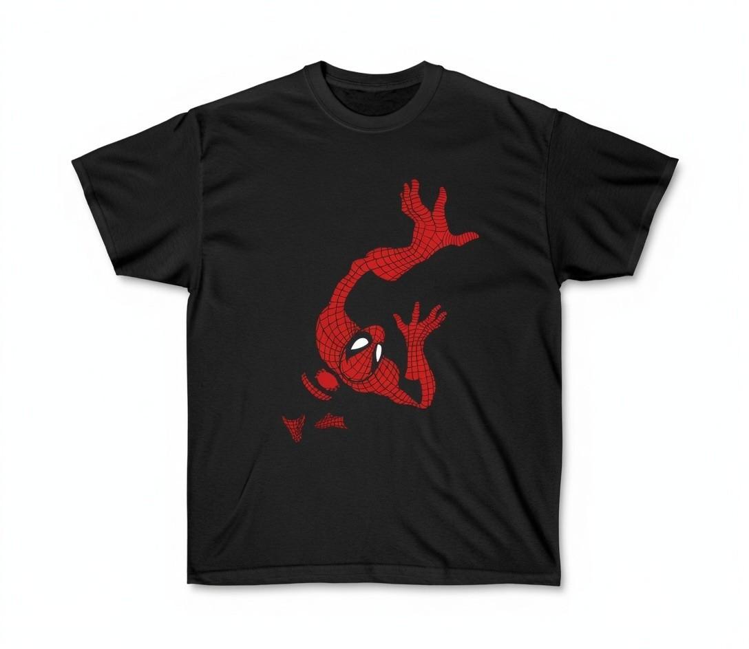 1990s Spider-Man Marvel Comics Flocked T-Shirt Black Size S-2XL Fanmade Unisex T-Shirt XXL
